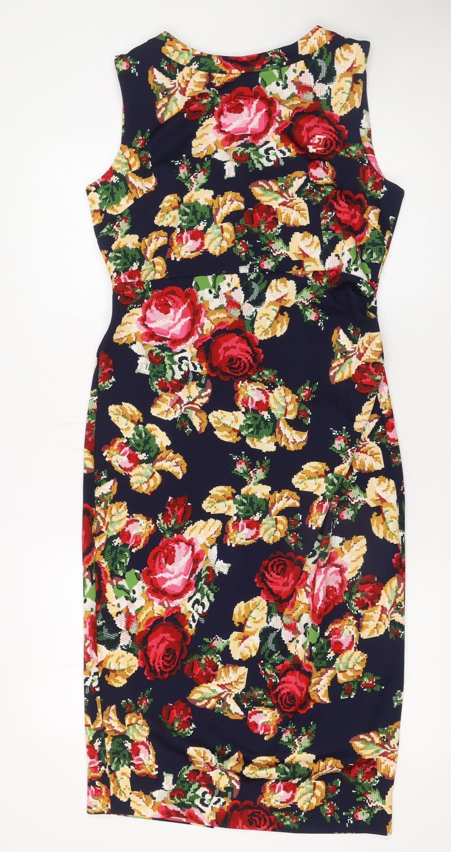Vesper Women's Multicoloured Floral Bodycon Knee Length Dress Size 14