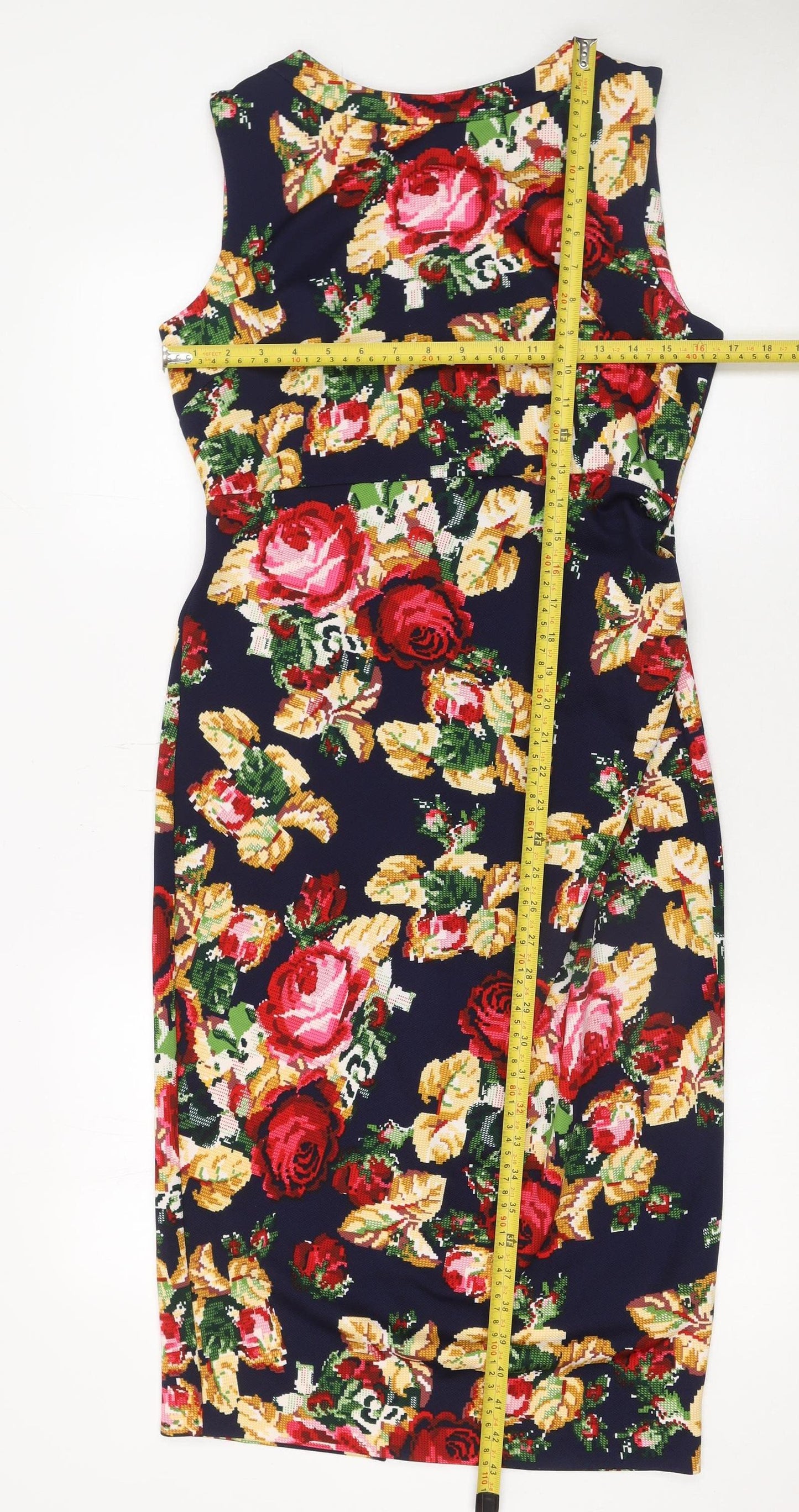 Vesper Women's Multicoloured Floral Bodycon Knee Length Dress Size 14