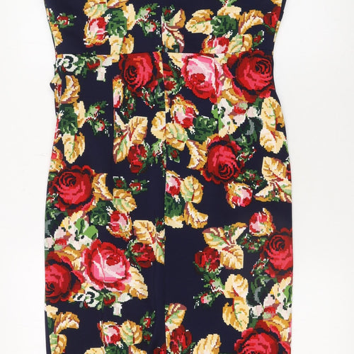 Vesper Women's Multicoloured Floral Bodycon Knee Length Dress Size 14