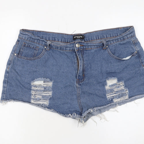 PrettyLittleThing Women Blue Denim Distressed Cut-Off Shorts Size 20