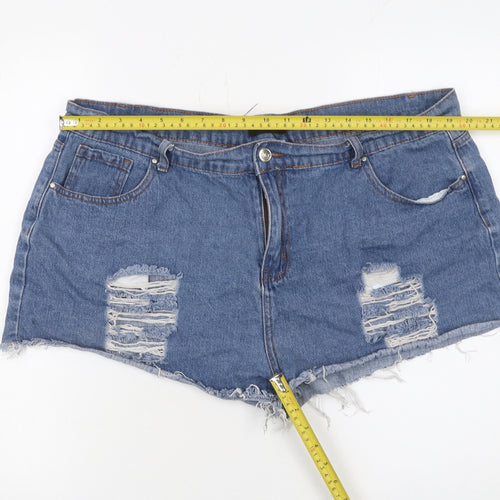 PrettyLittleThing Women Blue Denim Distressed Cut-Off Shorts Size 20