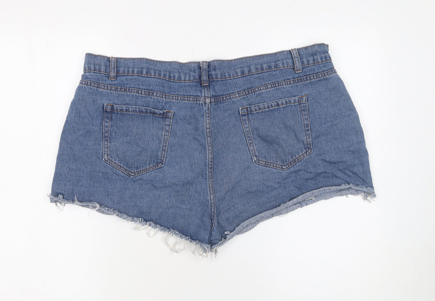 PrettyLittleThing Women Blue Denim Distressed Cut-Off Shorts Size 20