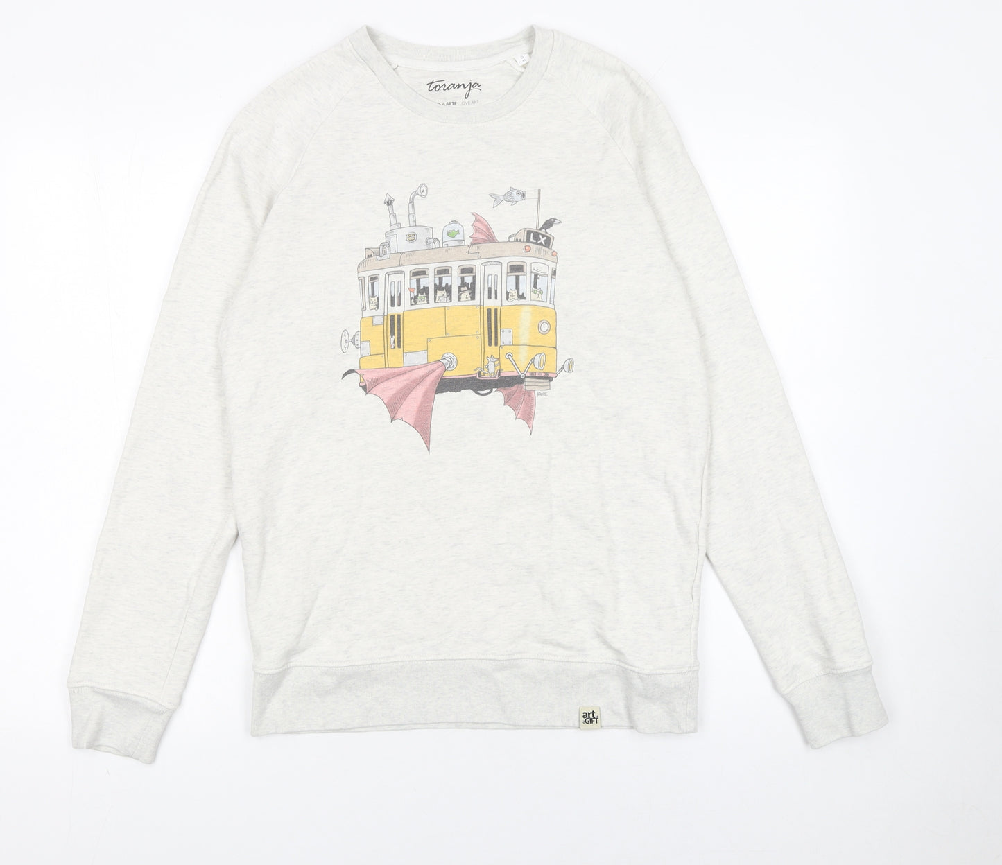 Toranja Women Grey Graphic Tram Sweatshirt XS Organic Cotton Blend