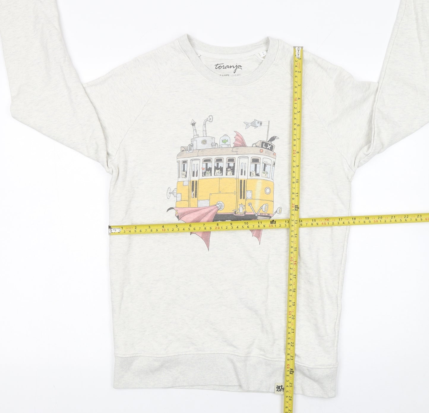 Toranja Women Grey Graphic Tram Sweatshirt XS Organic Cotton Blend