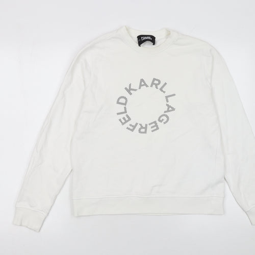 Karl Lagerfeld Women White Medium Crew Neck Logo Sweatshirt