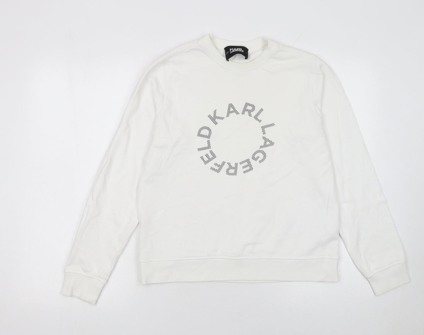 Karl Lagerfeld Women White Medium Crew Neck Logo Sweatshirt