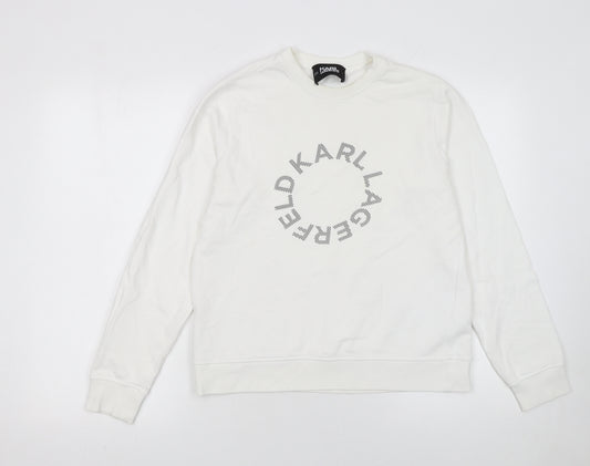 Karl Lagerfeld Women White Medium Crew Neck Logo Sweatshirt