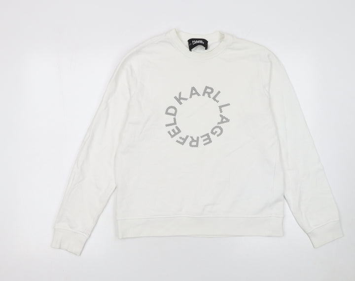 Karl Lagerfeld Women White Medium Crew Neck Logo Sweatshirt