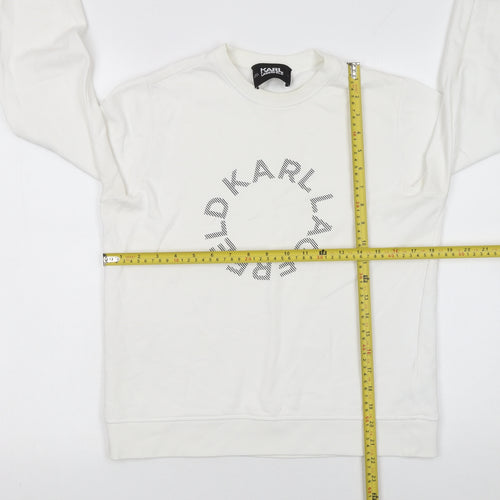 Karl Lagerfeld Women White Medium Crew Neck Logo Sweatshirt