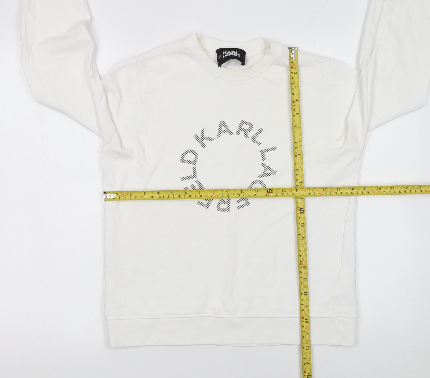 Karl Lagerfeld Women White Medium Crew Neck Logo Sweatshirt