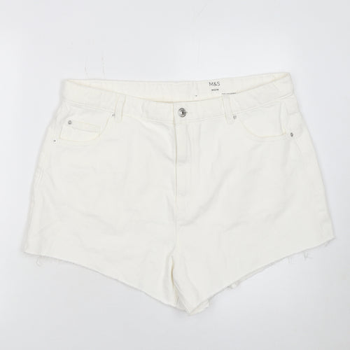 Marks and Spencer Women Ivory Cotton High Waist Mom Shorts Size 18