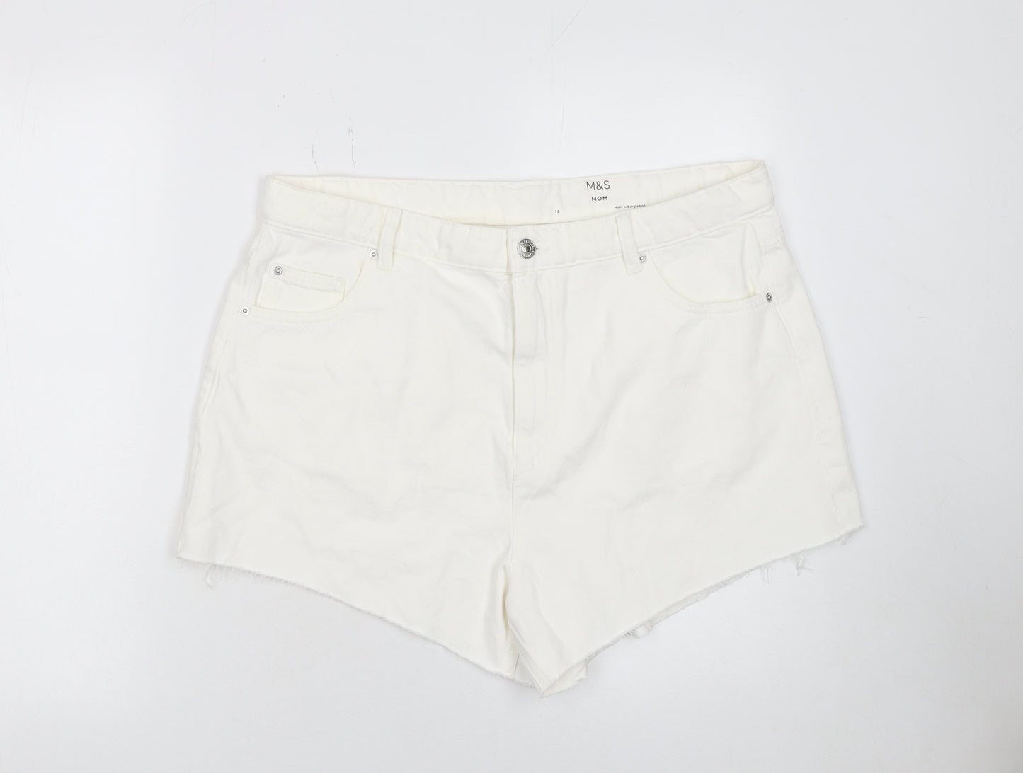 Marks and Spencer Women Ivory Cotton High Waist Mom Shorts Size 18