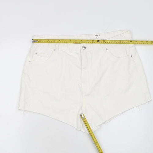 Marks and Spencer Women Ivory Cotton High Waist Mom Shorts Size 18