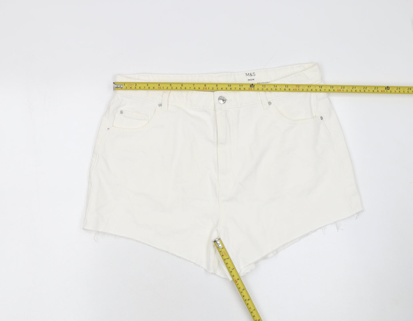 Marks and Spencer Women Ivory Cotton High Waist Mom Shorts Size 18