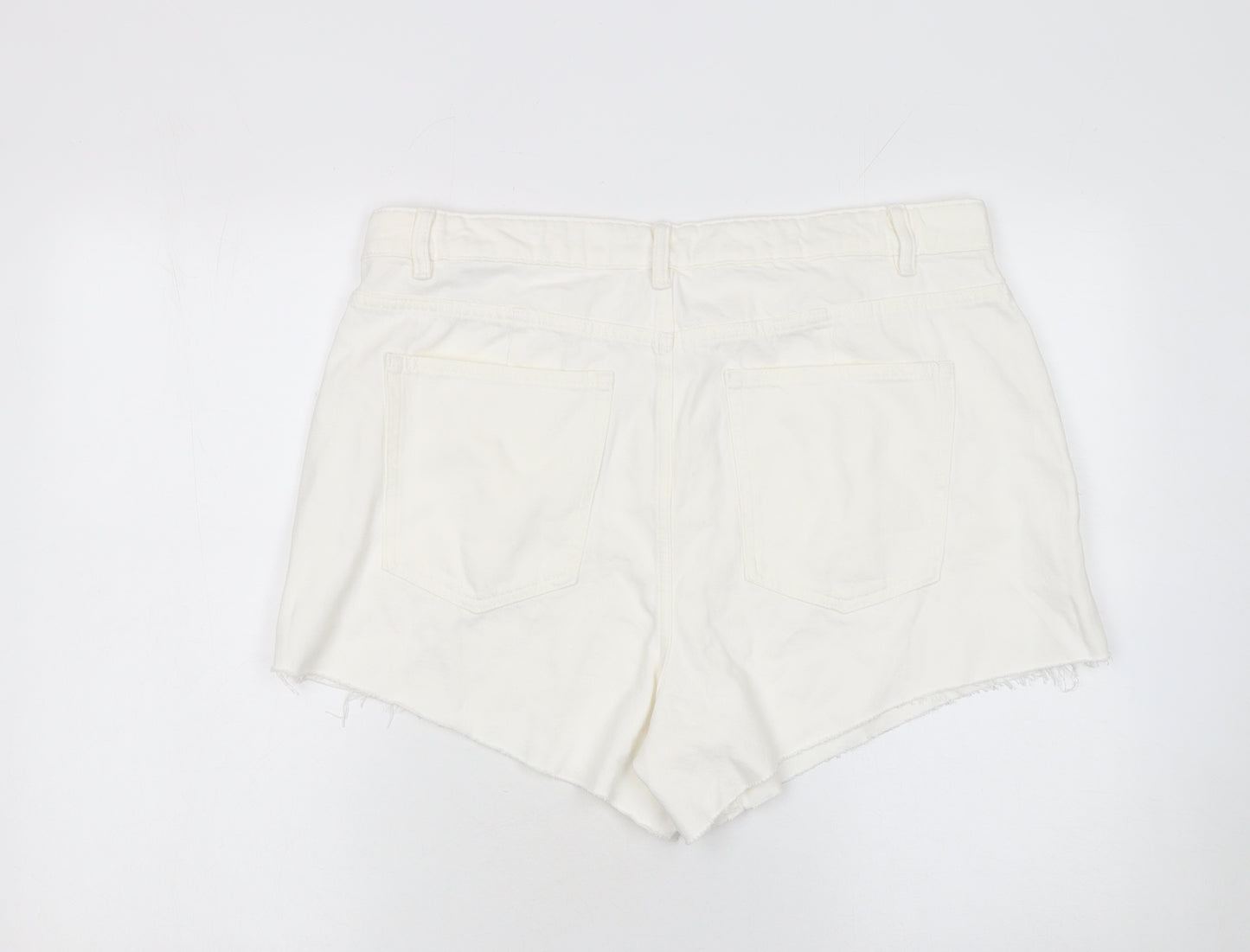Marks and Spencer Women Ivory Cotton High Waist Mom Shorts Size 18