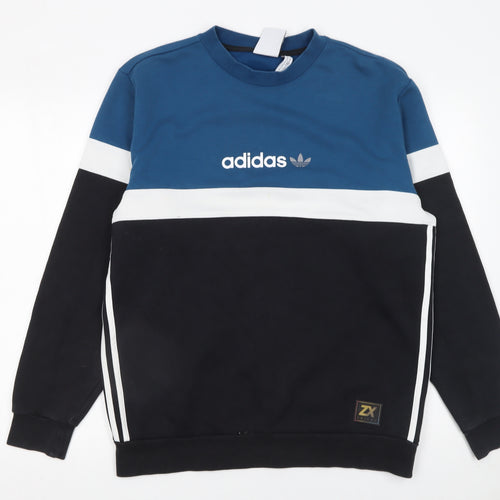 Adidas Men Blue Colour Block Pullover Sweatshirt M Regular Fit