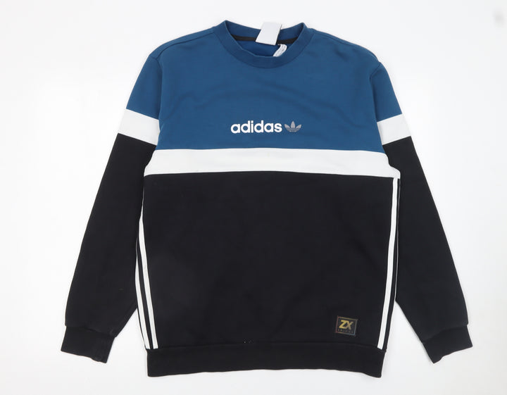 Adidas Men Blue Colour Block Pullover Sweatshirt M Regular Fit