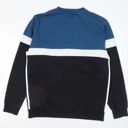 Adidas Men Blue Colour Block Pullover Sweatshirt M Regular Fit