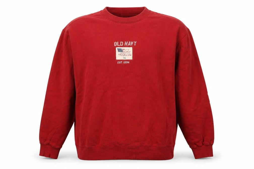 Front view of Old Navy Men's Red Crew Neck Pullover Sweatshirt, size L