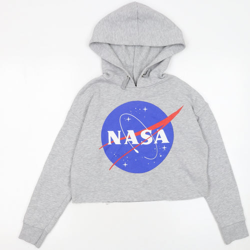 New Look 915 Girls Grey NASA Cropped Hoodie Age 10-11 Years Pullover