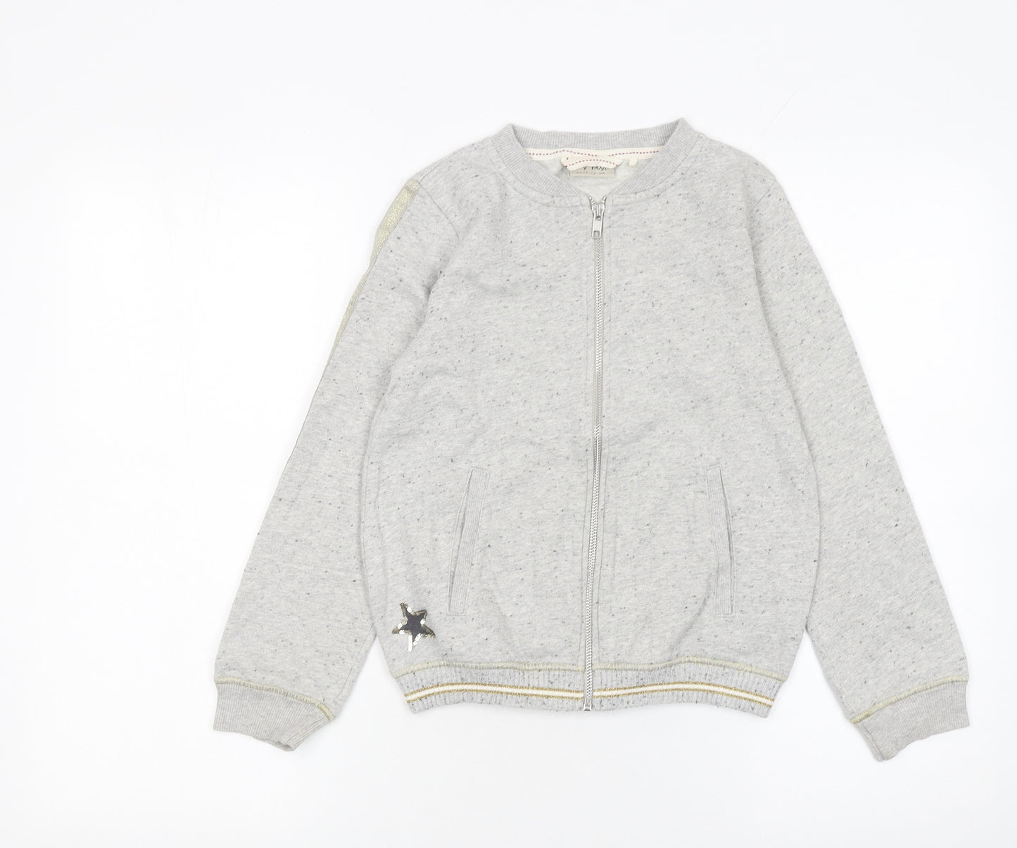 Next Girls Grey Full Zip Sweatshirt 11 Years Cotton Blend Glitter Trim
