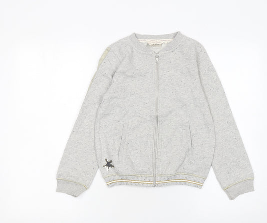 Front view of Next girls’ grey full zip sweatshirt 11 years cotton blend glitter trim