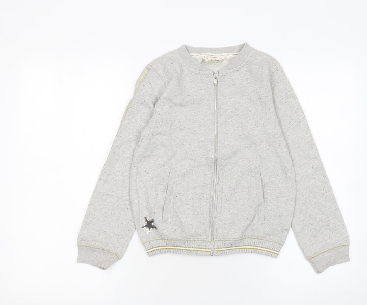 Next Girls Grey Full Zip Sweatshirt 11 Years Cotton Blend Glitter Trim