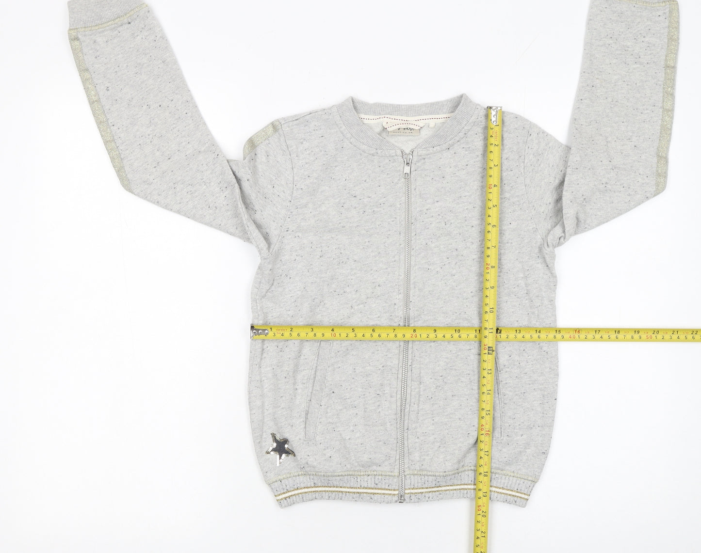 Next Girls Grey Full Zip Sweatshirt 11 Years Cotton Blend Glitter Trim