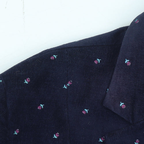 Infinity Women's Navy Floral Corduroy Single-Breasted Blazer Size S