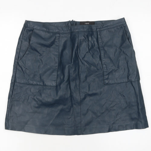 Next Women Blue Faux Leather A-Line Mini Skirt UK 12