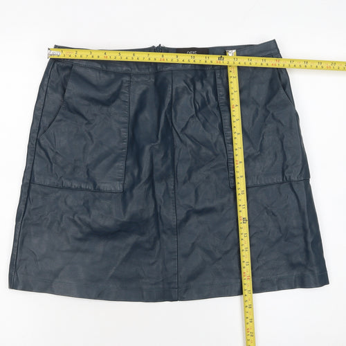 Next Women Blue Faux Leather A-Line Mini Skirt UK 12