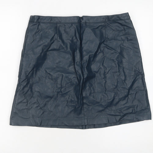 Next Women Blue Faux Leather A-Line Mini Skirt UK 12