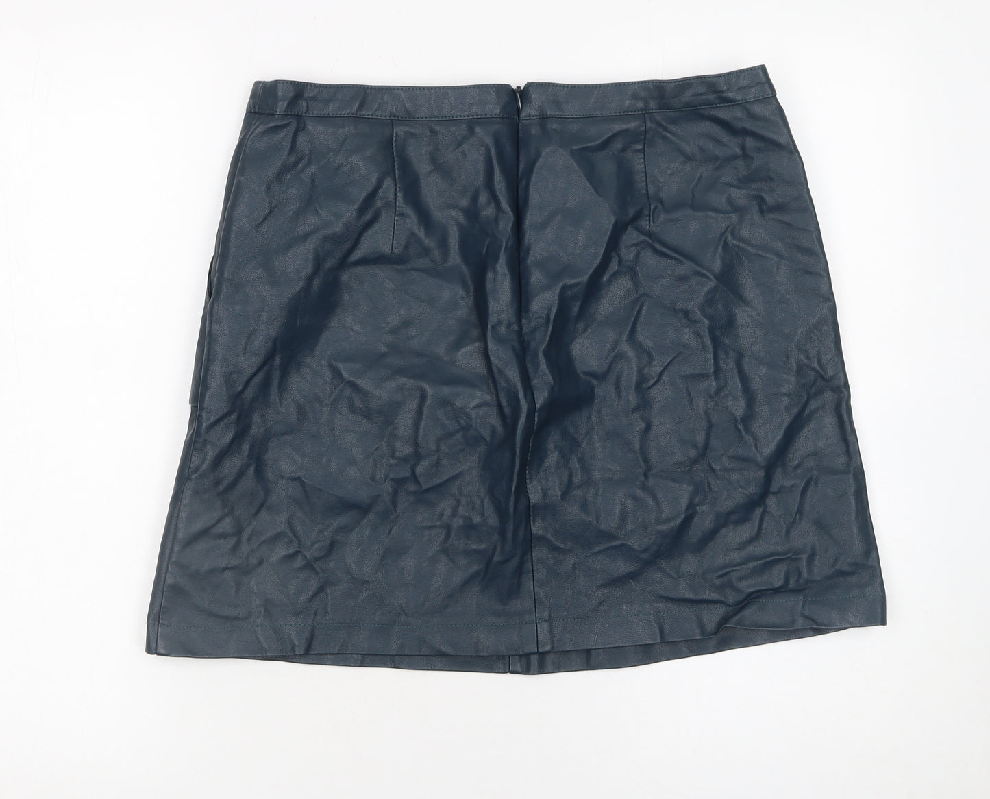 Next Women Blue Faux Leather A-Line Mini Skirt UK 12