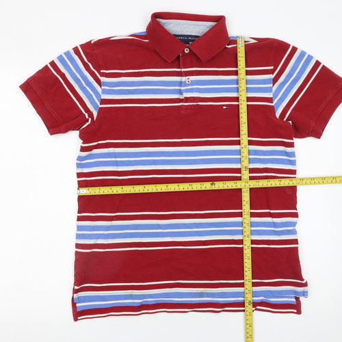 Tommy Hilfiger Men's Red Striped Cotton Polo Shirt M Regular Fit
