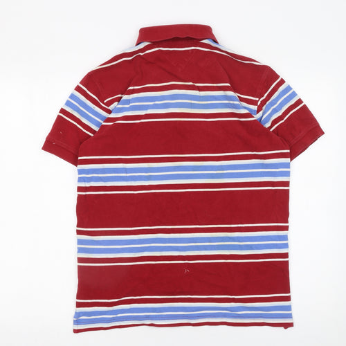 Tommy Hilfiger Men's Red Striped Cotton Polo Shirt M Regular Fit