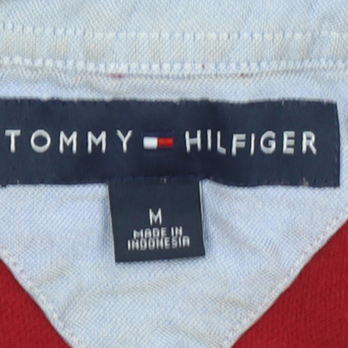 Tommy Hilfiger Men's Red Striped Cotton Polo Shirt M Regular Fit