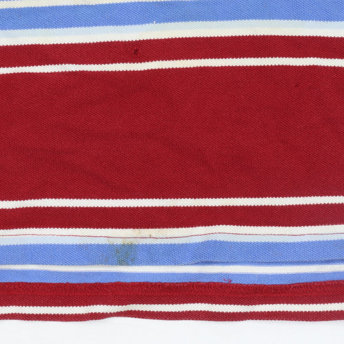 Tommy Hilfiger Men's Red Striped Cotton Polo Shirt M Regular Fit