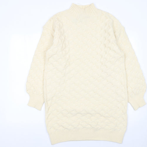 Wild Flower Women Ivory Knit Jumper Dress S/M High Neck Long Sleeve