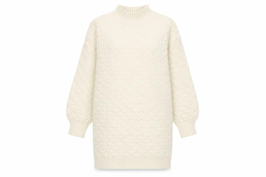 Wild Flower Women Ivory Knit Jumper Dress S/M High Neck Long Sleeve