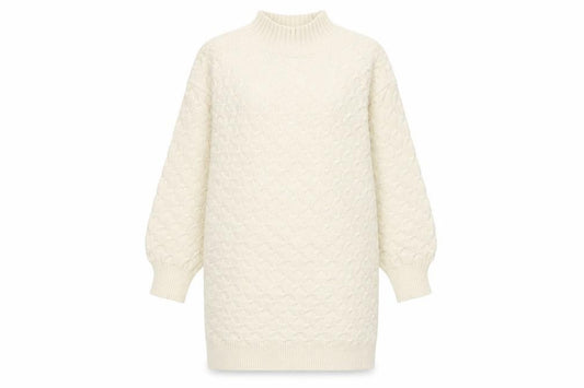 Front view of Wild Flower Women Ivory Knit Jumper Dress S/M High Neck Long Sleeve
