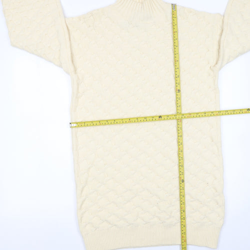 Wild Flower Women Ivory Knit Jumper Dress S/M High Neck Long Sleeve