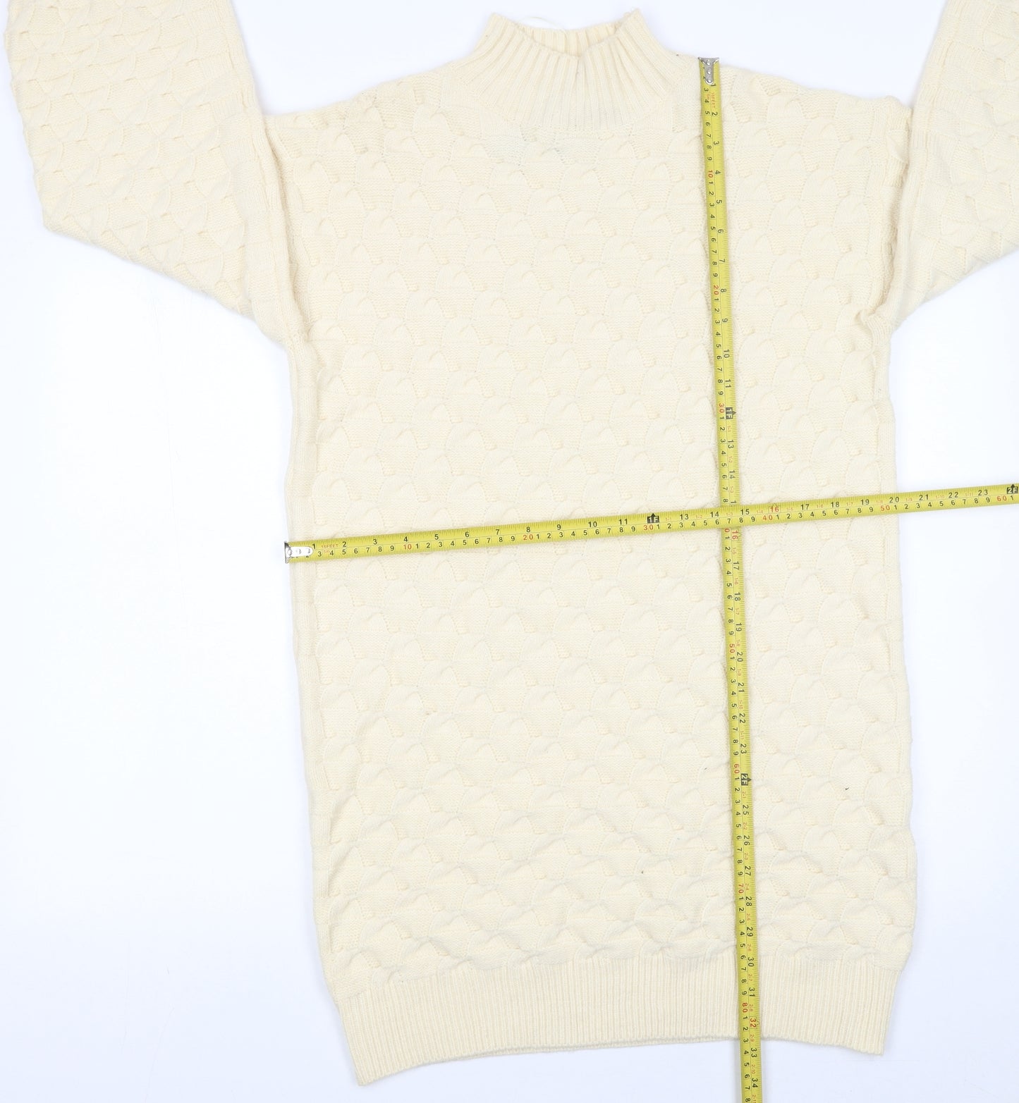 Wild Flower Women Ivory Knit Jumper Dress S/M High Neck Long Sleeve