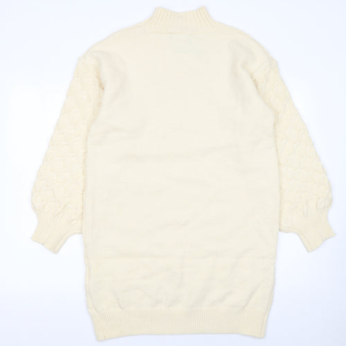 Wild Flower Women Ivory Knit Jumper Dress S/M High Neck Long Sleeve