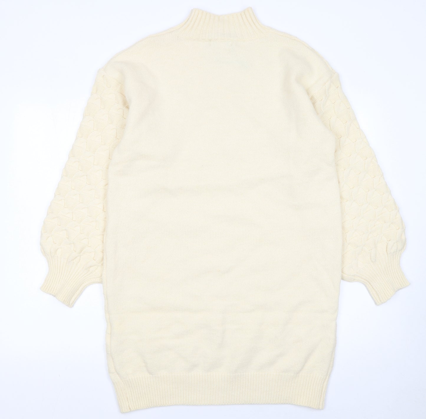 Wild Flower Women Ivory Knit Jumper Dress S/M High Neck Long Sleeve