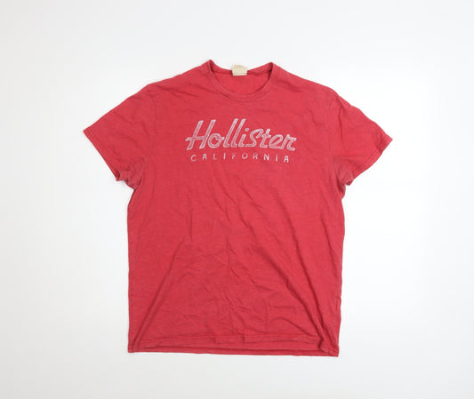 Hollister Men Red Short Sleeve Crew Neck California Logo T-Shirt Size S