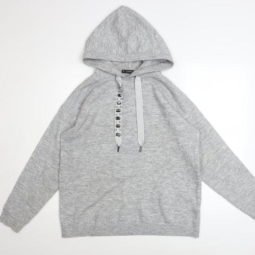 Dunnes Stores Women Grey Marl Hoodie Small Acrylic Blend Beaded Drawstring