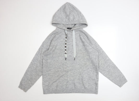 Dunnes Stores Women Grey Marl Hoodie Small Acrylic Blend Beaded Drawstring