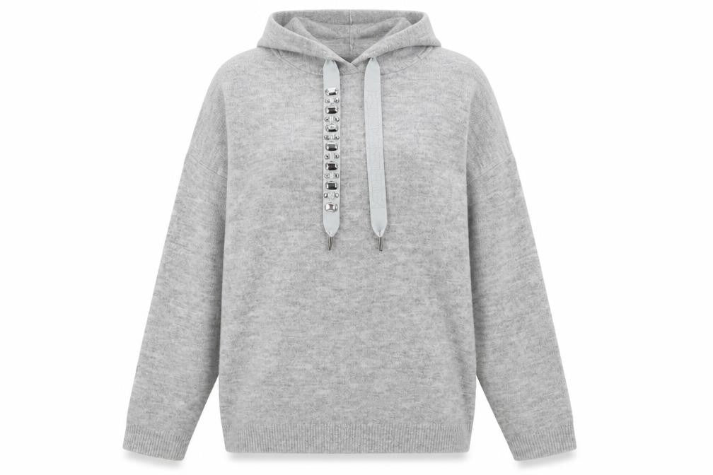 Dunnes Stores Women Grey Marl Hoodie Small Acrylic Blend Beaded Drawstring