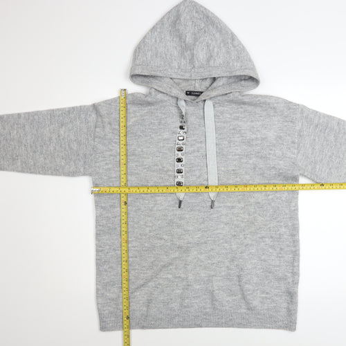 Dunnes Stores Women Grey Marl Hoodie Small Acrylic Blend Beaded Drawstring