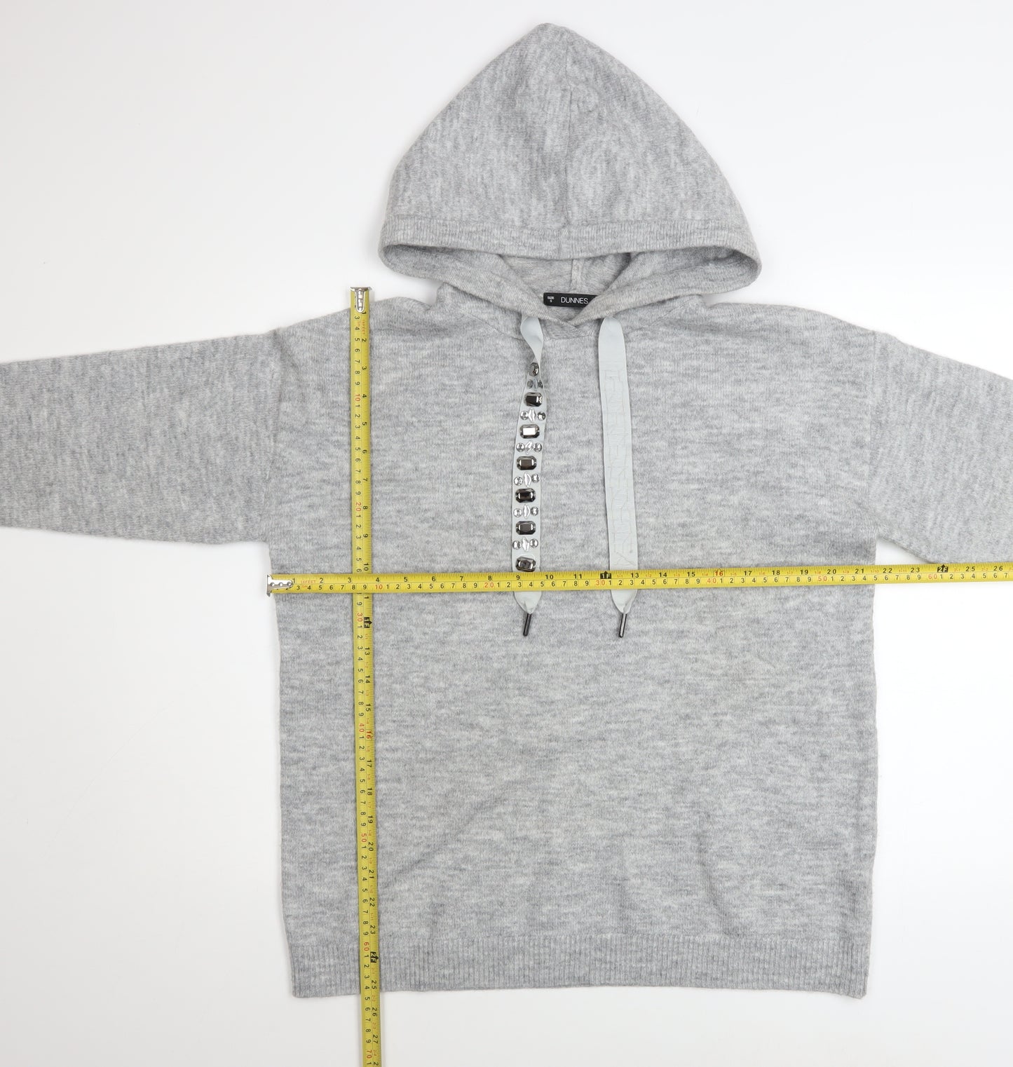 Dunnes Stores Women Grey Marl Hoodie Small Acrylic Blend Beaded Drawstring
